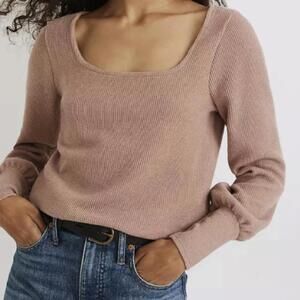 Madewell Dusty Rose Pink Ottoman Rib Square Neck Top - Size - Small